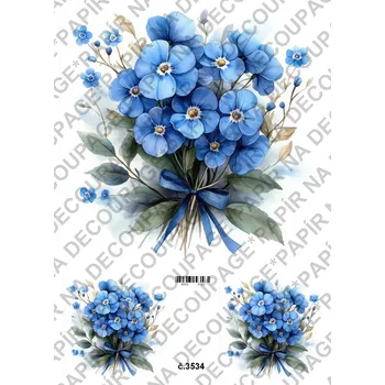 Výtvarný papír Rýžový a soft papír na decoupage - Pomněnky- KB03534 Materiál: Rýžový papír, Rozměr: A4