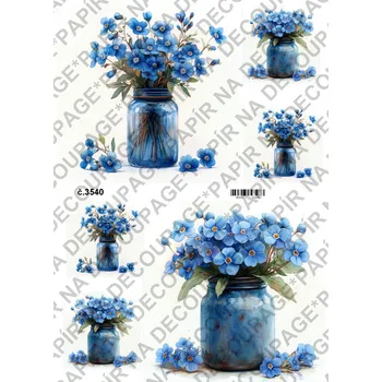 Umělecký papír Rýžový a soft papír na decoupage - Pomněnky- KB03540 Materiál: Soft, Rozměr: A4