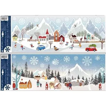 Okenní dekorace Okenní fólie zimní vesnička s glitrem 21 x 59,5 cm