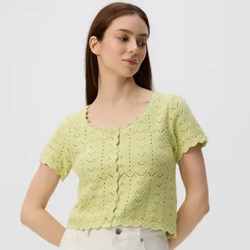 Dámský svetr Reserved - Bavlněná halenka - žlutozelená - 902EX-71X - 902EX-71X-XL