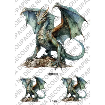 Umělecký papír Rýžový a soft papír na decoupage - Draci- KB03524 Materiál: Soft, Rozměr: A4