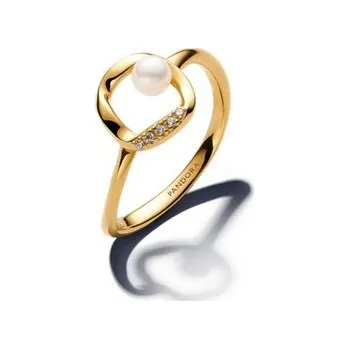 Prsten Prsten PANDORA Kruh s organickým tvarem a perlou 54 163831C01-54