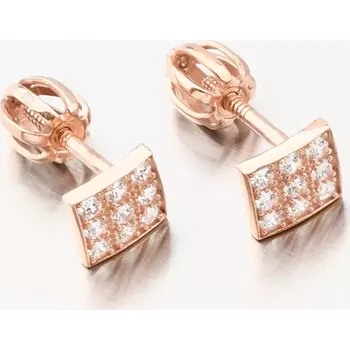 Náušnice Dámské náušnice růžové zlato 585 zirkon kostičky DZ2096-CV-ZIR