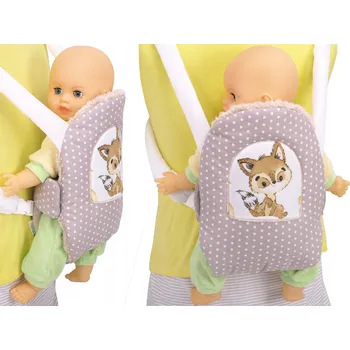 Doplněk pro panenku Nosítko BOBO nosítko na panenku s popruhy BÉŽOVÉ S LIŠKOU