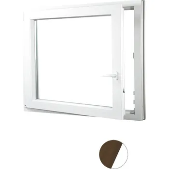 Okno ALUPLAST Plastové okno jednokřídlo dekor/bílé 70x50 Barva: Ořech/bílá, Otvírání: Levé, Zasklení: Trojsklo Ug= 0,7