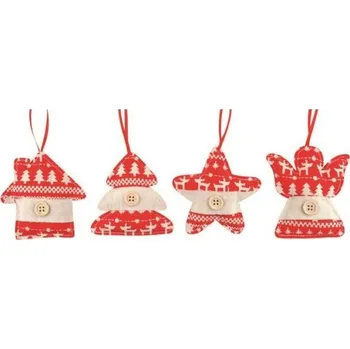 Vánoční dekorace Hvězda,stromek,domek anděl z látky na zavěšení 9cm
