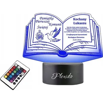 Lampička LAMPKA NA SKLE Plexido Dárek Kniha 3D LED RGB + DÁLKOVÝ OVLADAČ 16 BAREV