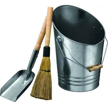 Krbová kamna Nádoba na popel s lopatkou a košťátkem