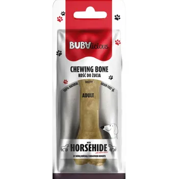 Pamlsek pro psa Žvýkací kost pro psy BUBA z hovězí kůže S KONSKOU KŮŽÍ A KONOPÍM 17 cm