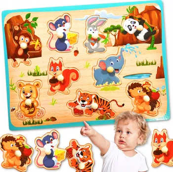 ostatní stavebnice Vzdělávací velké dřevěné stavebnice zvířátka skládačka s úchyty