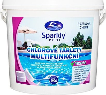 Sparkly POOL Chlorové tablety do bazénu 6v1 multifunkční 200 g 5 kg SPARKLY POOL 938018