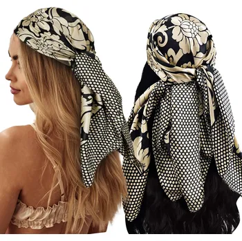 Šála Dámský Šátek Apashka Čtvercový Nákrčník Hedvábný Vzor Květiny Béžový 88cm