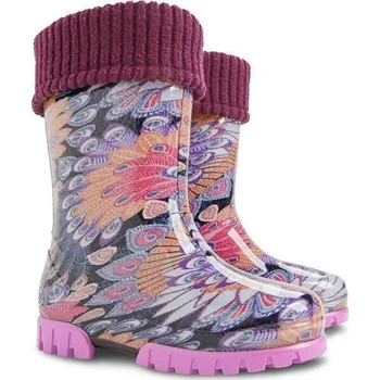 Dívčí holínky DEMAR-TWISTER LUX PRINT M 0038 0039 paví pera zateplené Velikost: 22 - 23