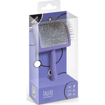 Kartáč pro zvířata TAURO PRO LINE Prohnutý dřevěný obdélníkový kartáč TPL drátky 25 mm fialový Velikost: vel. S (6,1 x 19,0 cm)