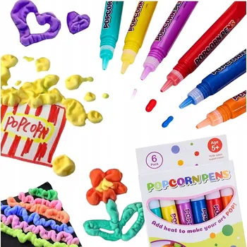 MAGICKÉ POPISOVAČE 3D ROSTOUCÍ KONVEXNÍ BAREVNÉ FIXY POPCORN 6 KS FIXY