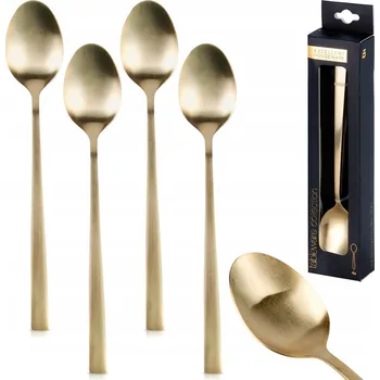 Příbor 6x Zlaté koktejlové lžičky dlouhé dezertní na zmrzlinu kávu sada lžic
