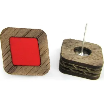 Náušnice Kartoons Náušnice dřevěné pecky hranaté Barva: Růžová