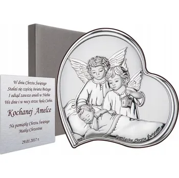 Obraz Stříbrný obrázek Andělíčci s lucernou nad dítětem