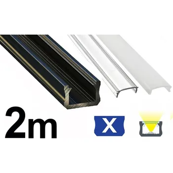 LED osvětlení 2m Hliníkový profil ČERNÝ typ X velmi ÚZKÝ hluboký + kryt pro LED pásky