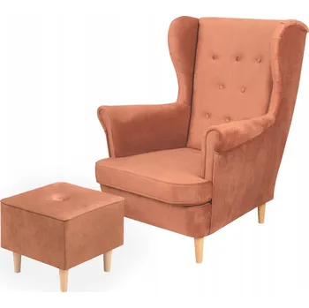 Křeslo SKANDINÁVSKÁ SADA KŘESLO UŠÁK + TABURET / PODNOŽKA FLOKI RŮŽOVÁ