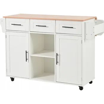 Jídelní stůl Velký jídelní vozík kredenc skládací deska dvířka do skladu Bílý