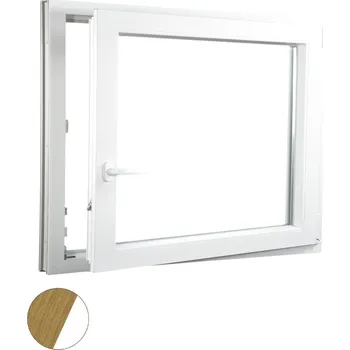 Okno ALUPLAST Plastové okno jednokřídlo dekor/bílé 130x120 Barva: Přírodní dub/bílá, Otvírání: Pravé, Zasklení: Dvojsklo Ug= 1,1