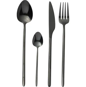 Příbor Sada 24ks lesklých černých kovových příborů Timothée