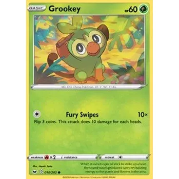 Volný čas Pokémon SSH 010/202 Grookey - Sword & Shield Stav: Near Mint, Verze: REVERSE HOLO