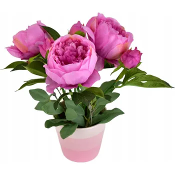 umělá květina Pivoňky fialové 6 květů v keramickém květináči 36x30 cm