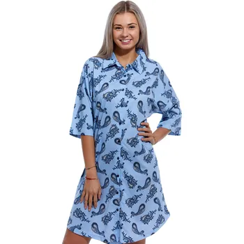 Dámské noční prádlo Nebesky modrá i šedá noční košile s límečkem pro plnoštíhlé ženy MANDALY 1C3497 modrá 2xl