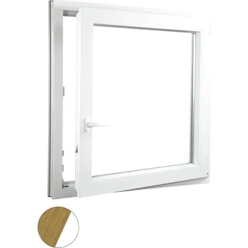 Okno ALUPLAST Plastové okno jednokřídlo dekor/bílé 60x50 Barva: Přírodní dub/bílá, Otvírání: Pravé, Zasklení: Dvojsklo Ug= 1,1