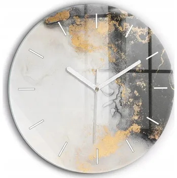 Hodiny Moderní skleněné nástěnné hodiny Umělecký mramor bílé ručičky průměr 60 cm