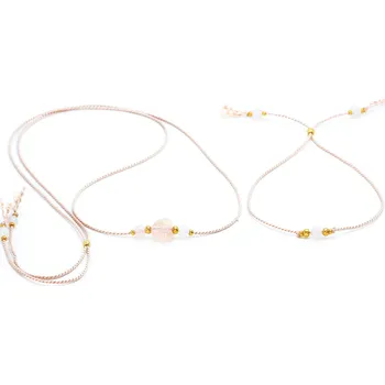 Náhrdelník Sadré Sada růženín náhrdelník a náramek na hedvábné šňůrce zlatá