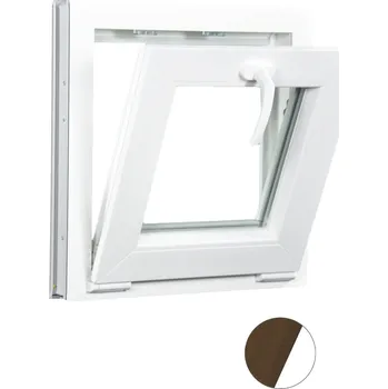 Okno ALUPLAST Sklopné plastové okno dekor/bílé 50x50 Barva: Ořech/bílá, Zasklení: Trojsklo Ug= 0,7