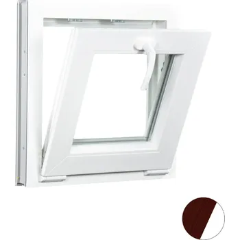 Okno ALUPLAST Sklopné plastové okno dekor/bílé 45x45 Barva: Mahagon/bílá, Zasklení: Dvojsklo Ug= 1,1