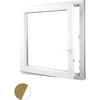 Okno ALUPLAST Plastové okno jednokřídlo dekor/bílé 60x60 Barva: Přírodní dub/bílá, Otvírání: Levé, Zasklení: Dvojsklo Ug= 1,1