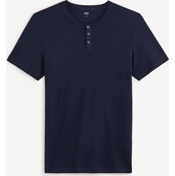 Pánské tričko Celio Tričko henley Geliney 1147240 Tmavě modrá S