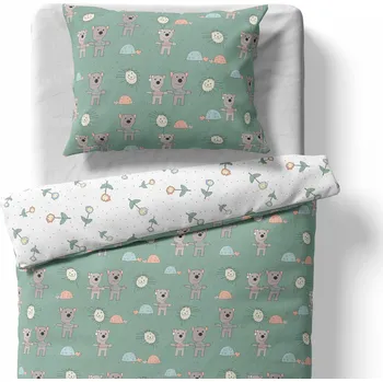 Povlečení Lamatex Dětské povlečení do postýlky – Medvídek a želva – mint/bílá