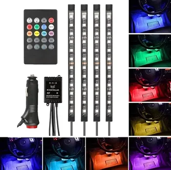 Osvětlení interiéru vozidel LED RGB 4x22cm osvětlení do interiéru aut, s dálkovým ovládáním