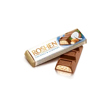 Čokoládová tyčinka ROSHEN čokoládová tyčinka 43 g mandle & kokos (mléčná čokoládová tyčinky / s náplní mandle & kokos)