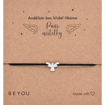 Náramek Dárková karta pro paní učitelku a náramek Andílek černý