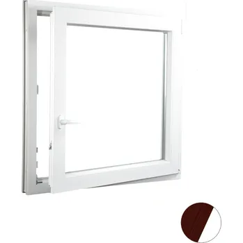 Okno ALUPLAST Plastové okno jednokřídlo dekor/bílé 90x90 Barva: Mahagon/bílá, Otvírání: Levé, Zasklení: Dvojsklo Ug= 1,1