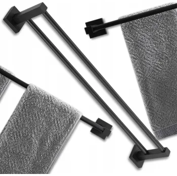 Věšák KOUPELNOVÝ ČERNÝ VĚŠÁK NA RUČNÍKY NA ZEĎ 40CM LOFT DRŽÁK Nástěnný