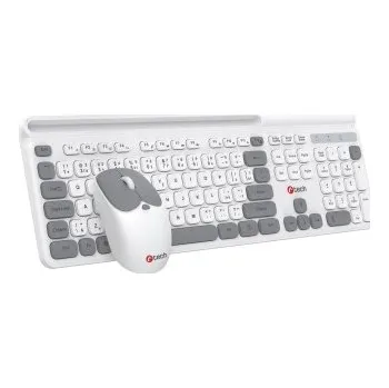 C-TECH WLKMC-05W Quallis, bezdrátový set klávesnice s myší,odkládací prostor,USB, CZ/SK,bílá