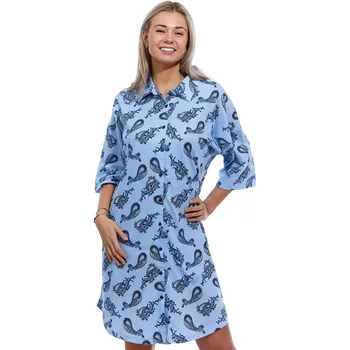 Dámské noční prádlo Nebesky modrá i šedá noční košile s límečkem pro plnoštíhlé kojící ženy MANDALY 1C3497 modrá 2xl