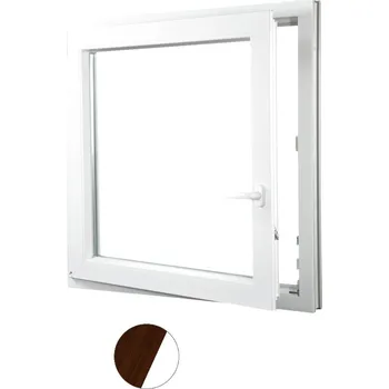 Okno ALUPLAST Plastové okno jednokřídlo dekor/bílé 80x80 Barva: Ořech/bílá, Otvírání: Levé, Zasklení: Dvojsklo Ug= 1,1