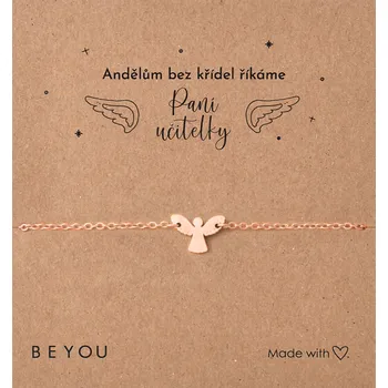 Náramek Stainless steel Dárková karta pro paní učitelku a náramek Andílek růžové zlato