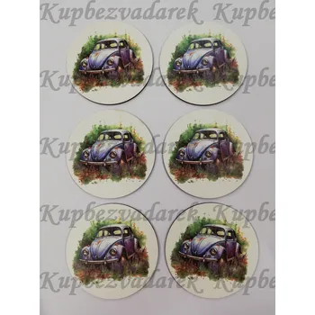 Podtácek - Auto v levanduli Velikost: kruh 15cm + 2x kruh 10cm