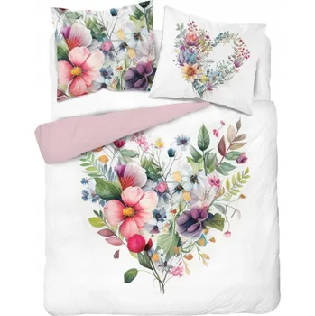 Povlečení POVLEČENÍ s květinovým vzorem bavlněné elegantní srdce pudrově růžové matné 220X200