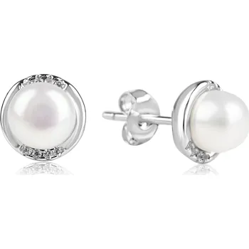 Náušnice Stříbrné náušnice s říční perlou a zirkony - Meucci SP114E